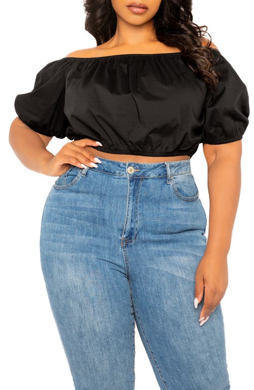 Off the Shoulder Bow Back Crop Top in Black