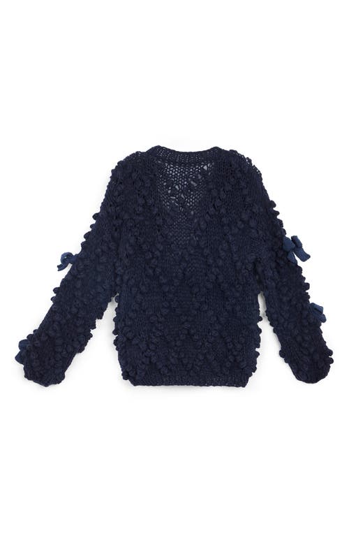 Saachi Bow Chunky Knit Cardigan In Navy