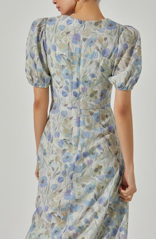 Shop Astr Print Puff Sleeve Maxi Dress In Blue White Floral