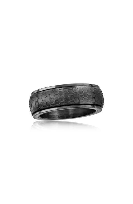 Blackjack Stainless Steel Honeycomb Spinner Ring In Black