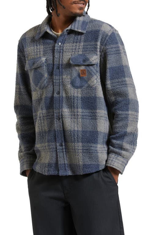 Shop Brixton Bowery Arctic Fleece Shirt Jacket In Washed Navy/beige Plaid