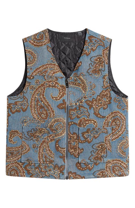 Jacquard Denim Vest with Quilted Lining