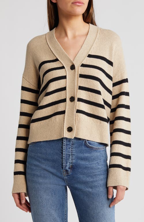 Shop Rails Geneva Stripe Cotton Blend Cardigan In Oatmeal Black