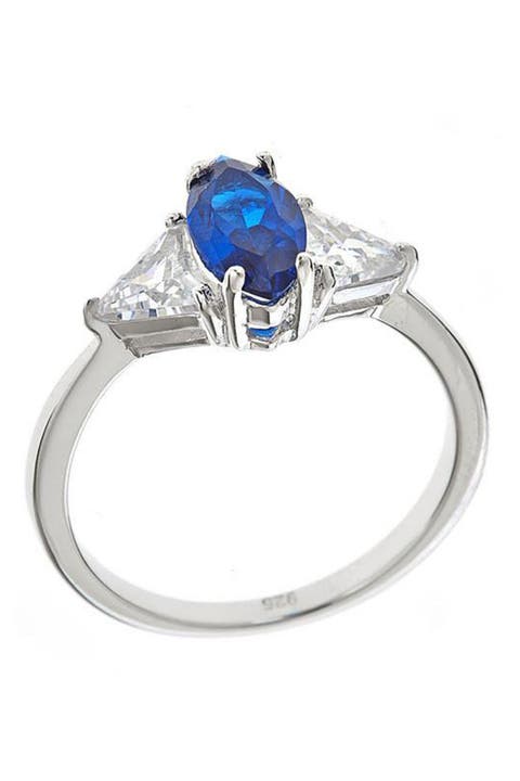 Sterling Silver Sapphire CZ Marquise Cut Ring