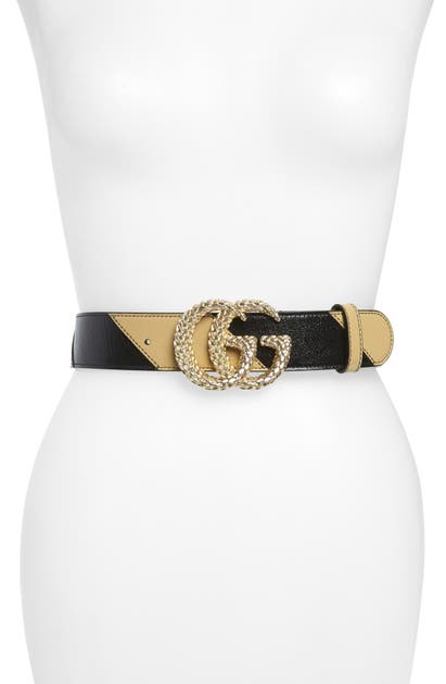 Gucci Gg Marmont Logo Buckle Matelasse Leather Belt In Nero/ Beige | ModeSens