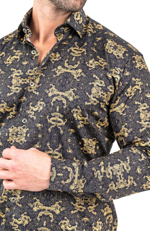 Maceoo Fibonacci Goldendragon Black Contemporary Fit Button-up Shirt In Black
