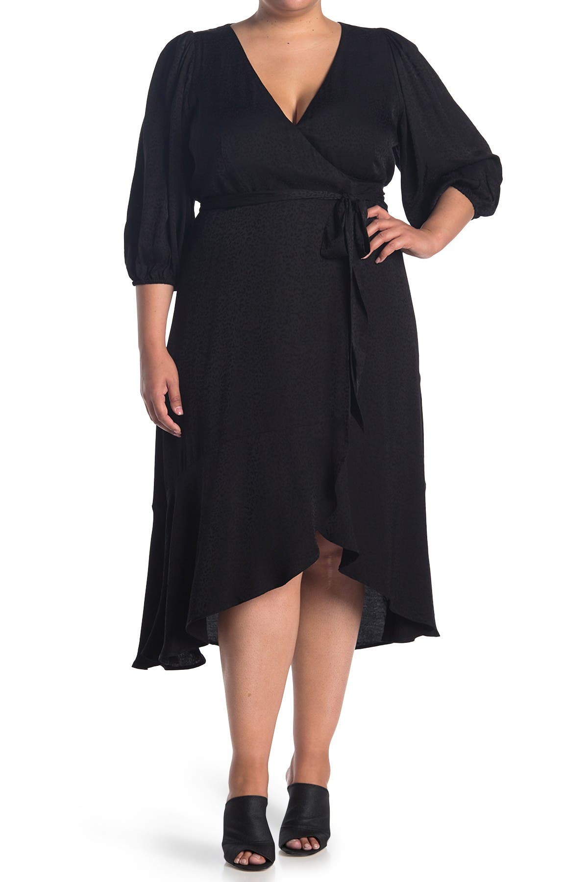 good american long sleeve wrap dress