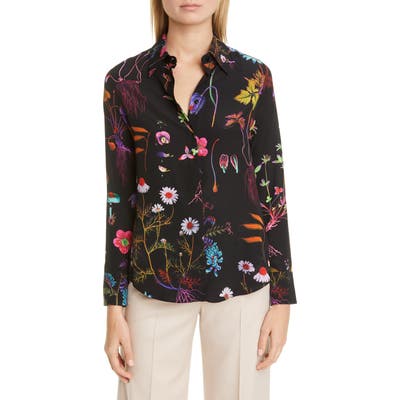 Stella Mccartney Floral Print Silk Blouse, US / 46 IT - Black