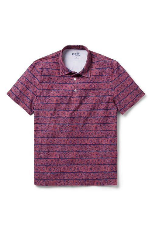 Halu'a Pua Floral Stripe Performance Polo in Red