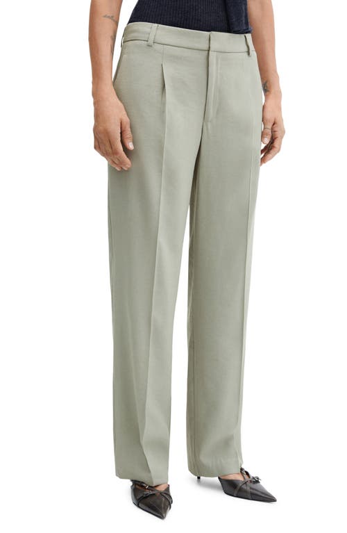 MANGO Pleated Straight Leg Trousers in Pastel Green at Nordstrom, Size 2