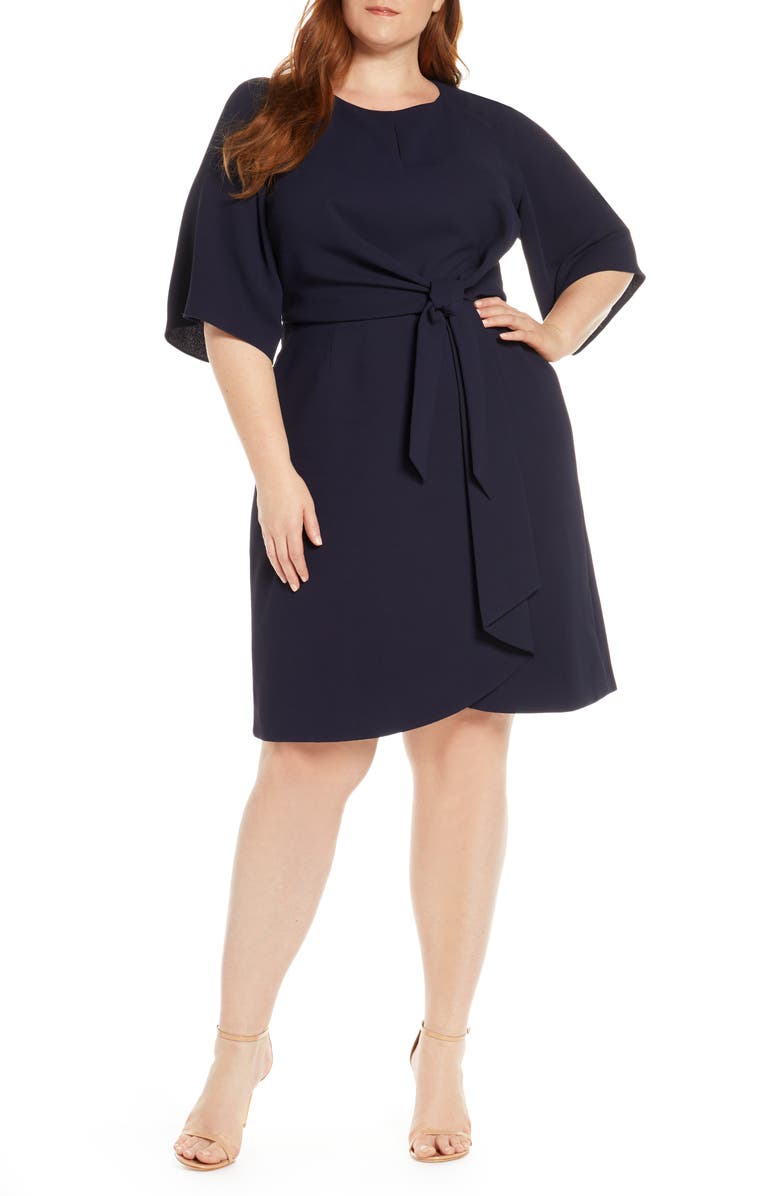 Tahari Tie Front Crepe Shift Dress (Plus Size) | Nordstrom