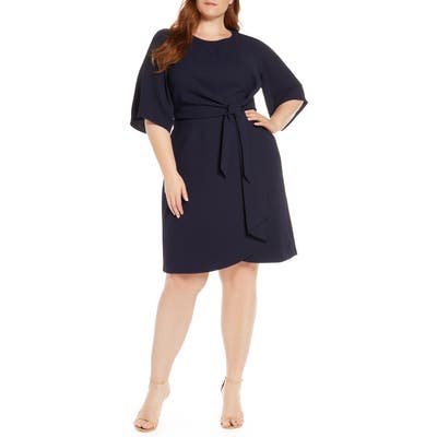 Plus Size Tahari Tie Front Crepe Shift Dress