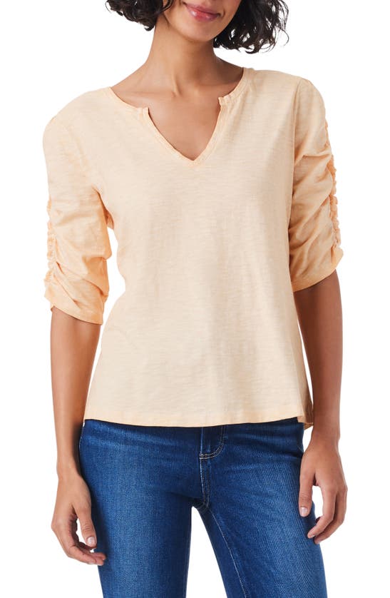 Shop Nzt By Nic+zoe Ruched Sleeve Cotton Top In Melon Pop