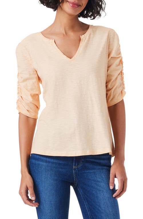 Ruched Sleeve Cotton Top in Melon Pop