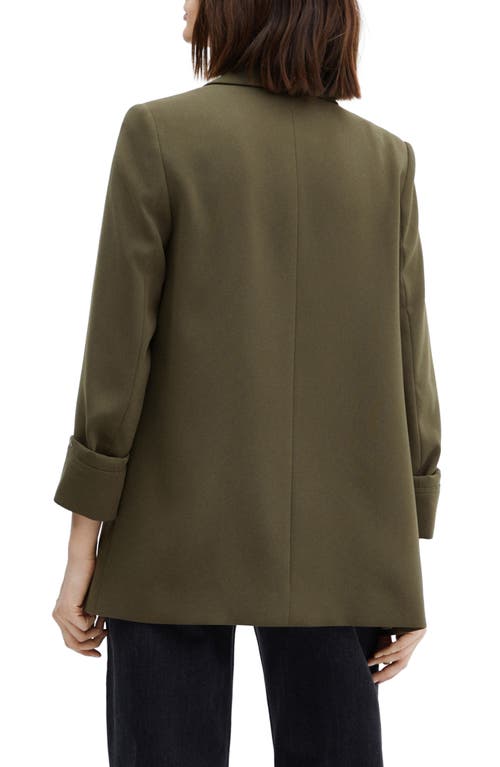 Mango Gathered Sleeve Blazer In Khaki Green