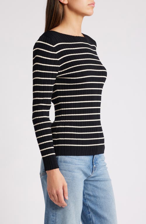 French Connection Stripe Rib Top In Blk Clsic Crm