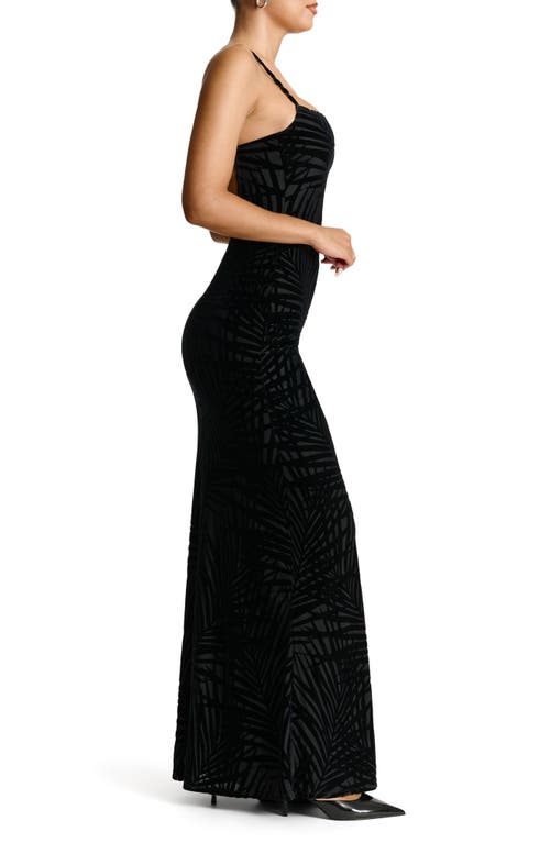 Shop Naked Wardrobe Palm Frond Burnout Velvet Mock Maxi Dress In Palm Black