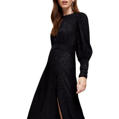 Topshop Fallen Long Sleeve Jacquard Midi Dress, US (fits like 6-8) - Black
