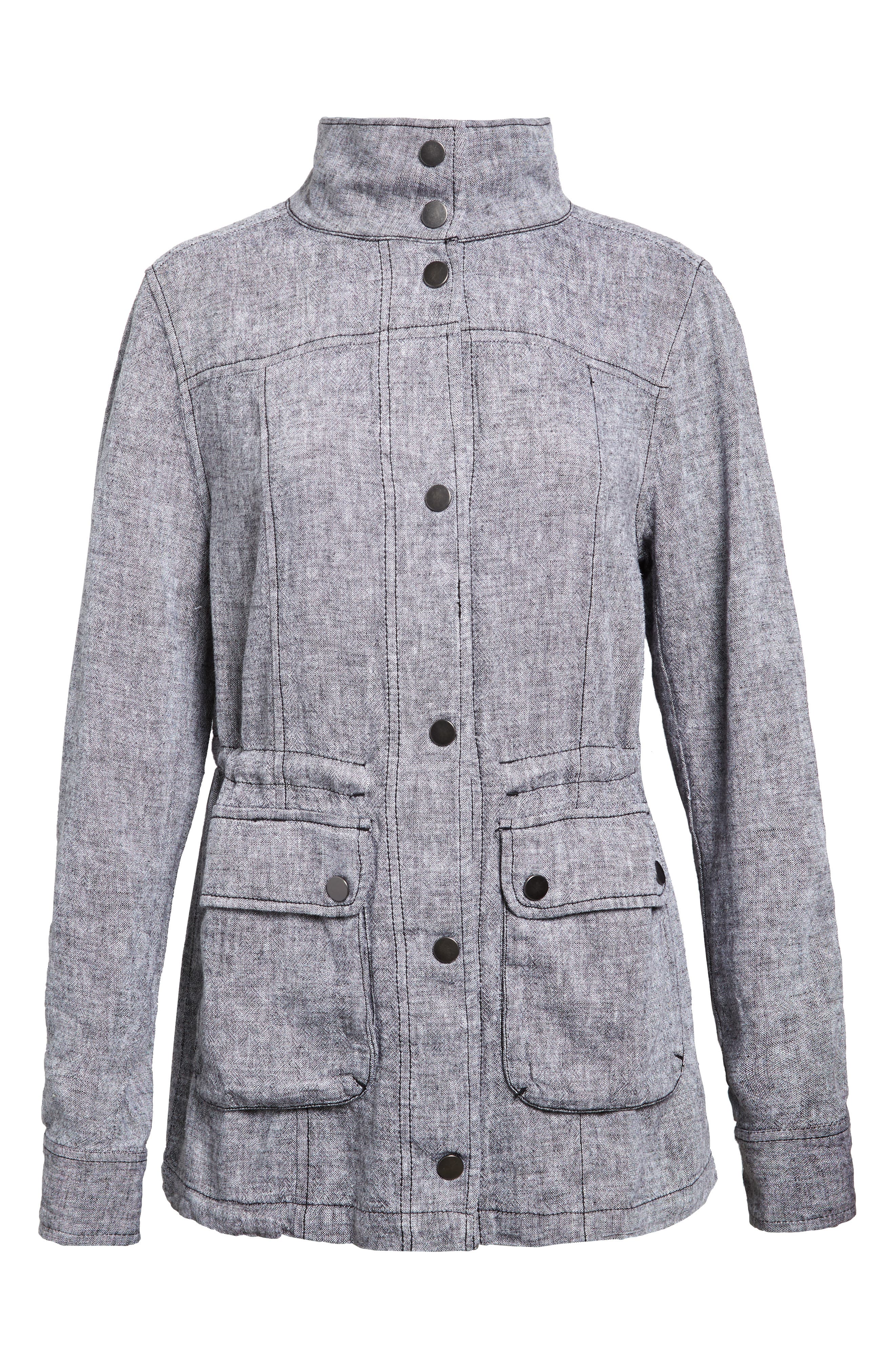 CASLON<SUP>®</SUP> Linen Blend Utility Jacket, Main, color, BLACK CROSSDYE