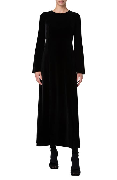 Shop Akris Punto Long Sleeve Soft Techno Velvet Midi Dress In Black