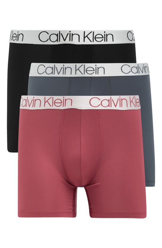 Calvin Klein 3-pack Performance Boxer Briefs In Raspberry/ Black/ Grey