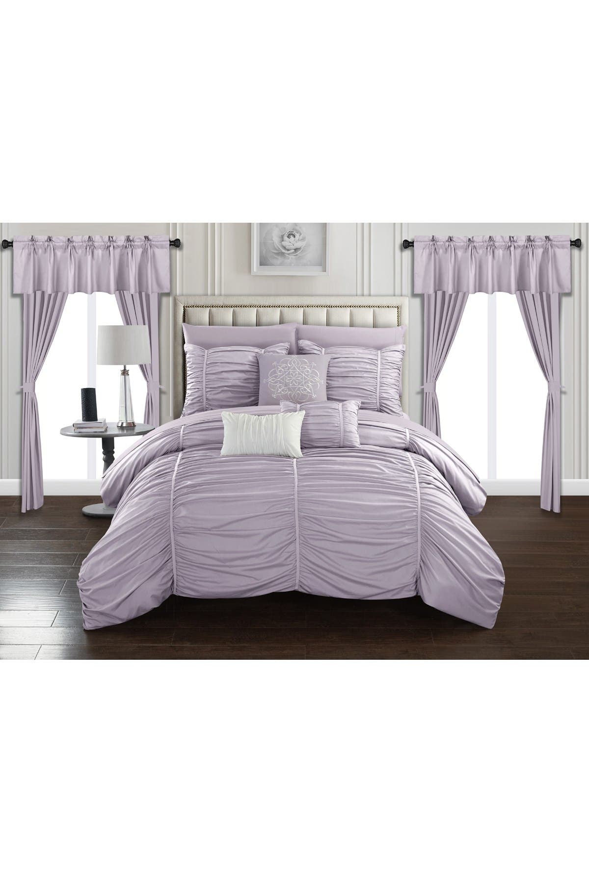 Chic Home Bedding | Lilac Gruyeres Ruffled Ruched Queen Bed In a Bag ...