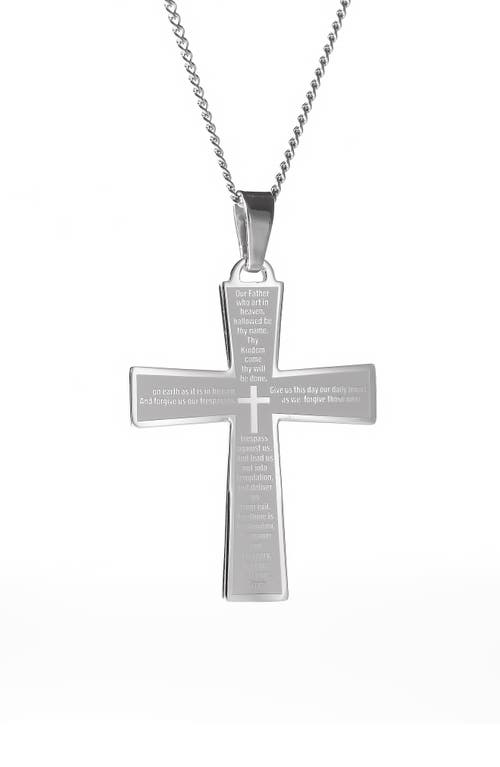 Men's Lord's Prayer Cross Pendant Necklace in Silver