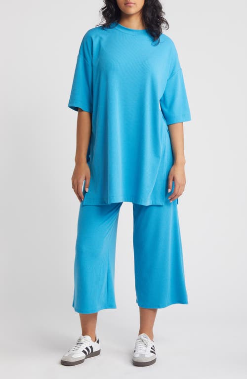 Dressed in Lala Lex Rib Oversize T-Shirt & High Waist Crop Pants in Maui Blue at Nordstrom, Size Small