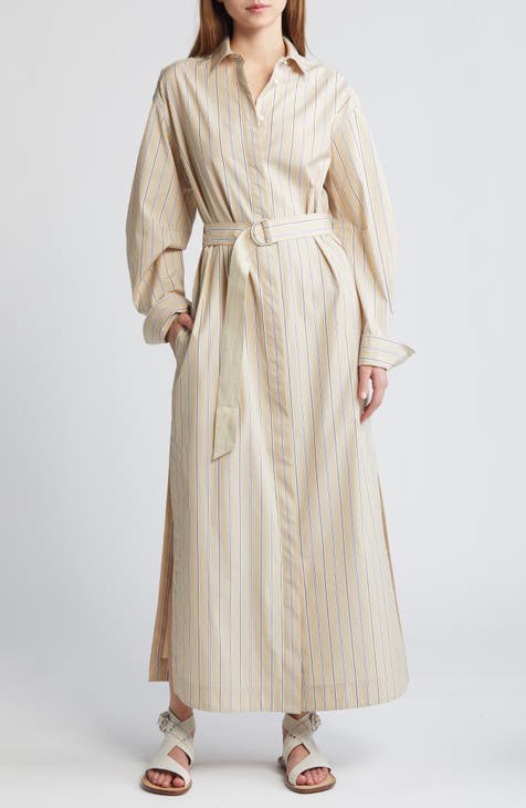 Briar Stripe Tie Belt Poplin Maxi Dress