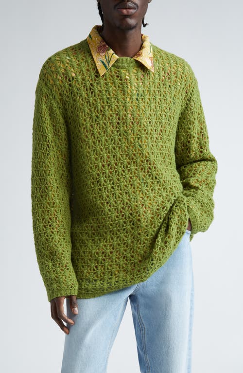 Séfr Aki Open Stitch Cashmere Crewneck Sweater Green at Nordstrom,