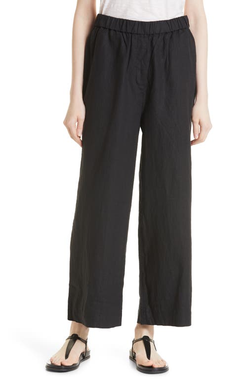Parini Linen Pull-On Pants in Black Solid