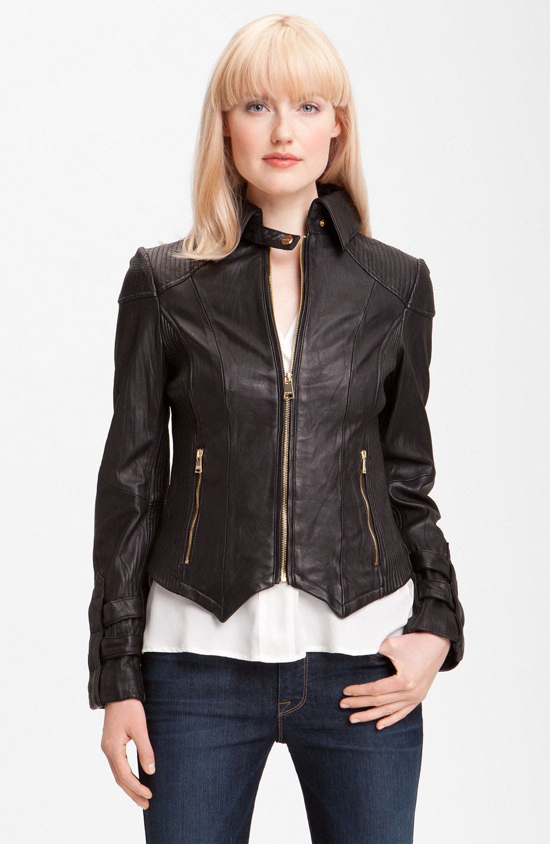 bebe cropped leather jacket