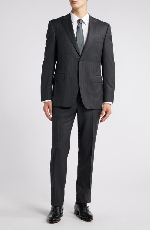 Canali Siena Regular Fit Pinstripe Super 130s Wool Suit in Dark Grey 