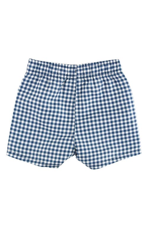 Shop Ruggedbutts Kids' Gingham Check Swim Trunks In Navy Gingham