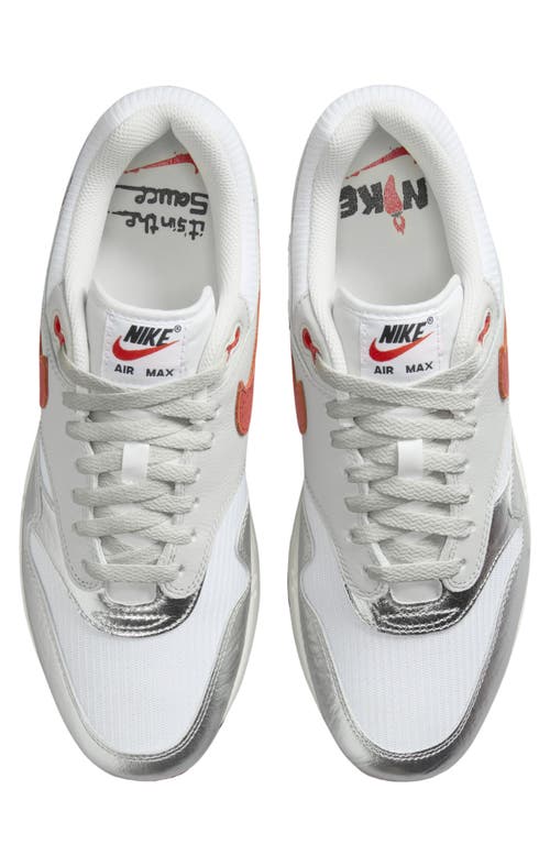 Shop Nike Air Max 1 Premium Sneaker In White/chile Red/silver