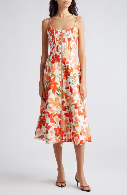 Zimmermann Tranquillity Zip Linen Midi Sundress Red Lily at Nordstrom,