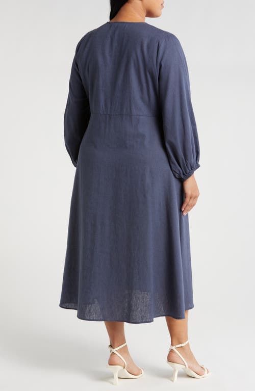 Shop Harshman Novella Long Sleeve Cotton & Linen Maxi Dress In Dark Indigo