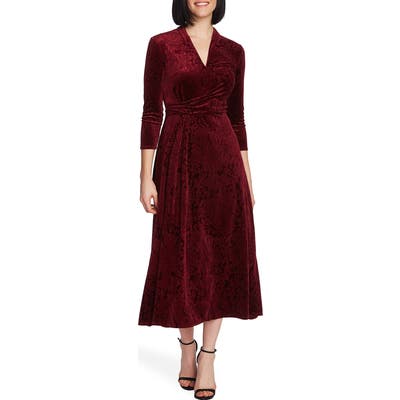 Chaus Paisley Velvet Midi Dress, Burgundy