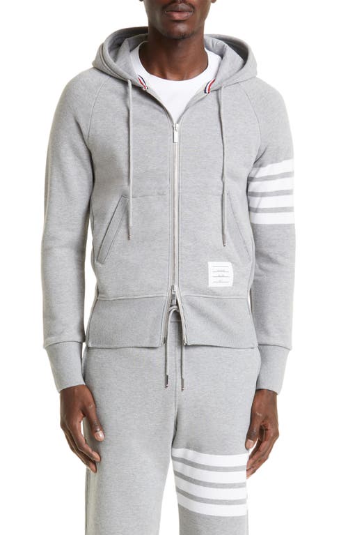 Shop Thom Browne Classic 4-bar Zip Cotton Hoodie In Heather Grey/white