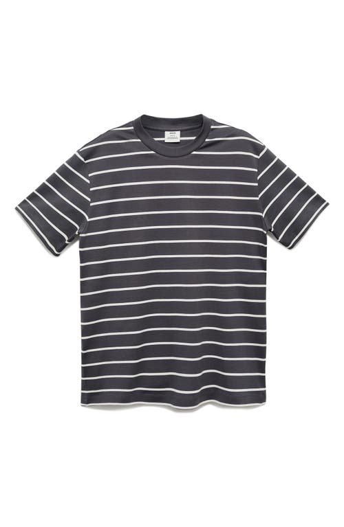 Shop Mango Stripe Cotton T-shirt In Dark Navy