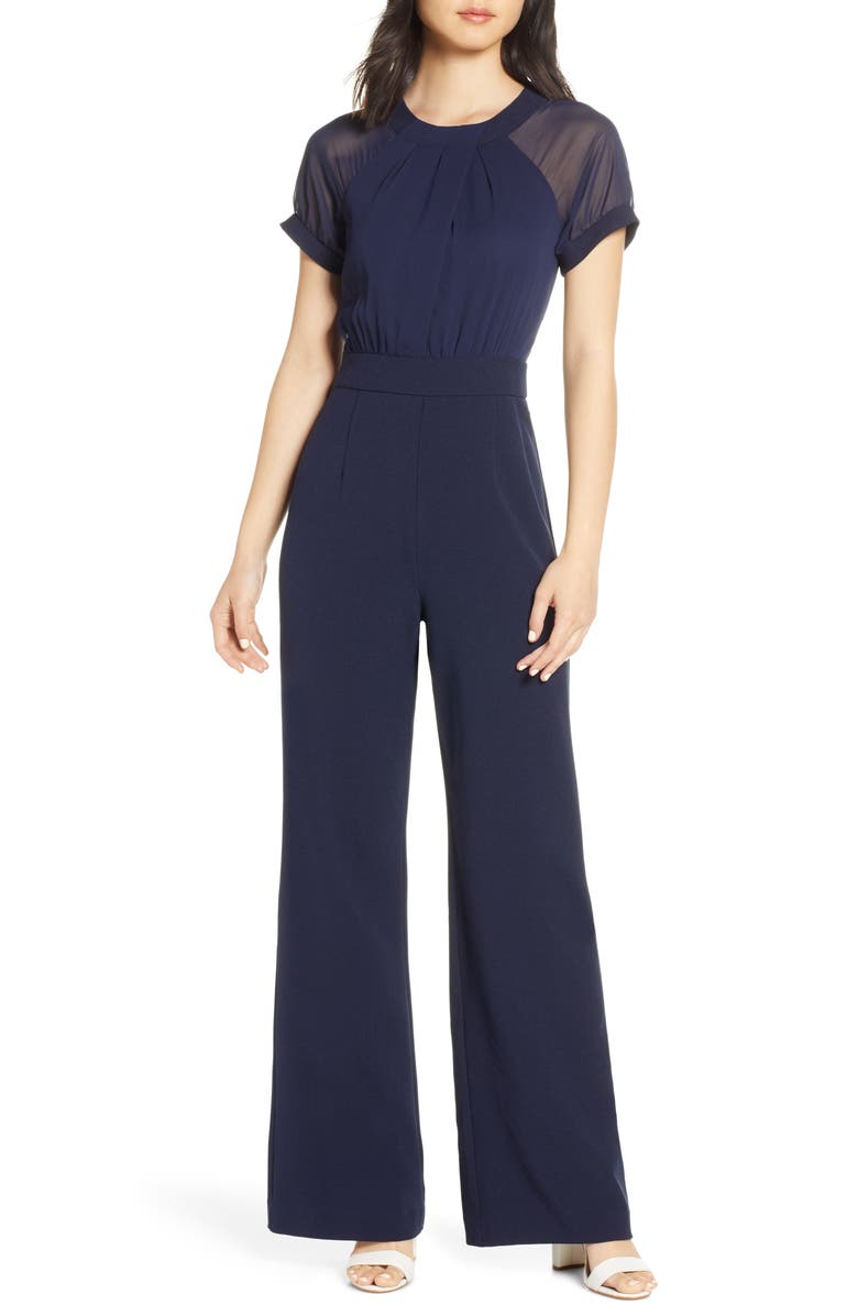 VINCE CAMUTO Crepe Jumpsuit, Main, color, NAVY