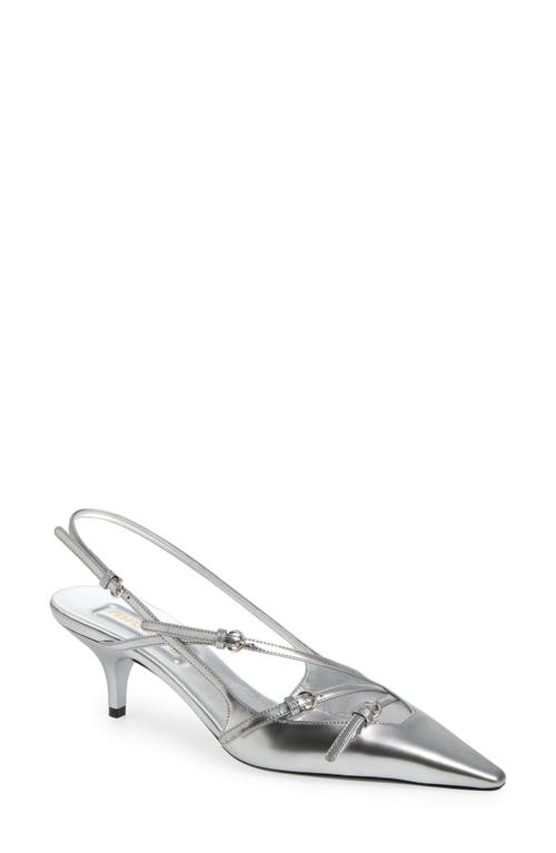 Shop Miu Miu Show Buckle Slingback Pump In Argento