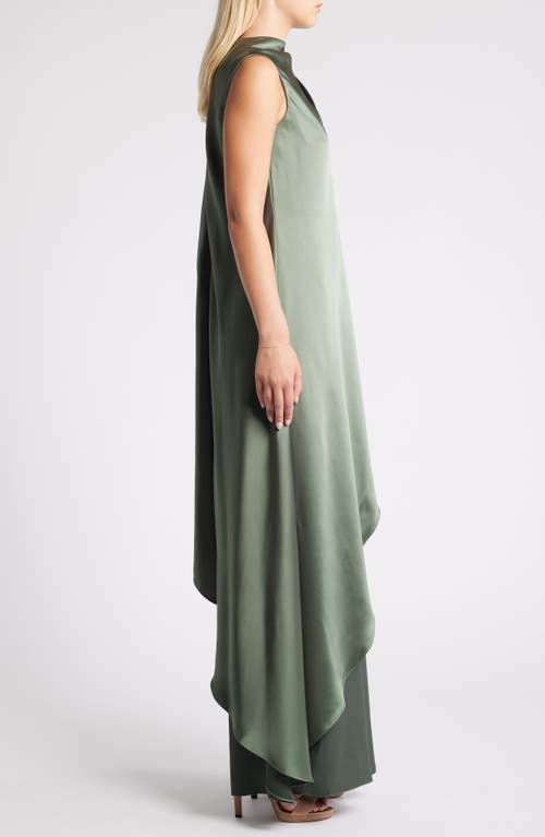 Shop Amsale Drape Wide Leg Satin Jumpsuit In Olive