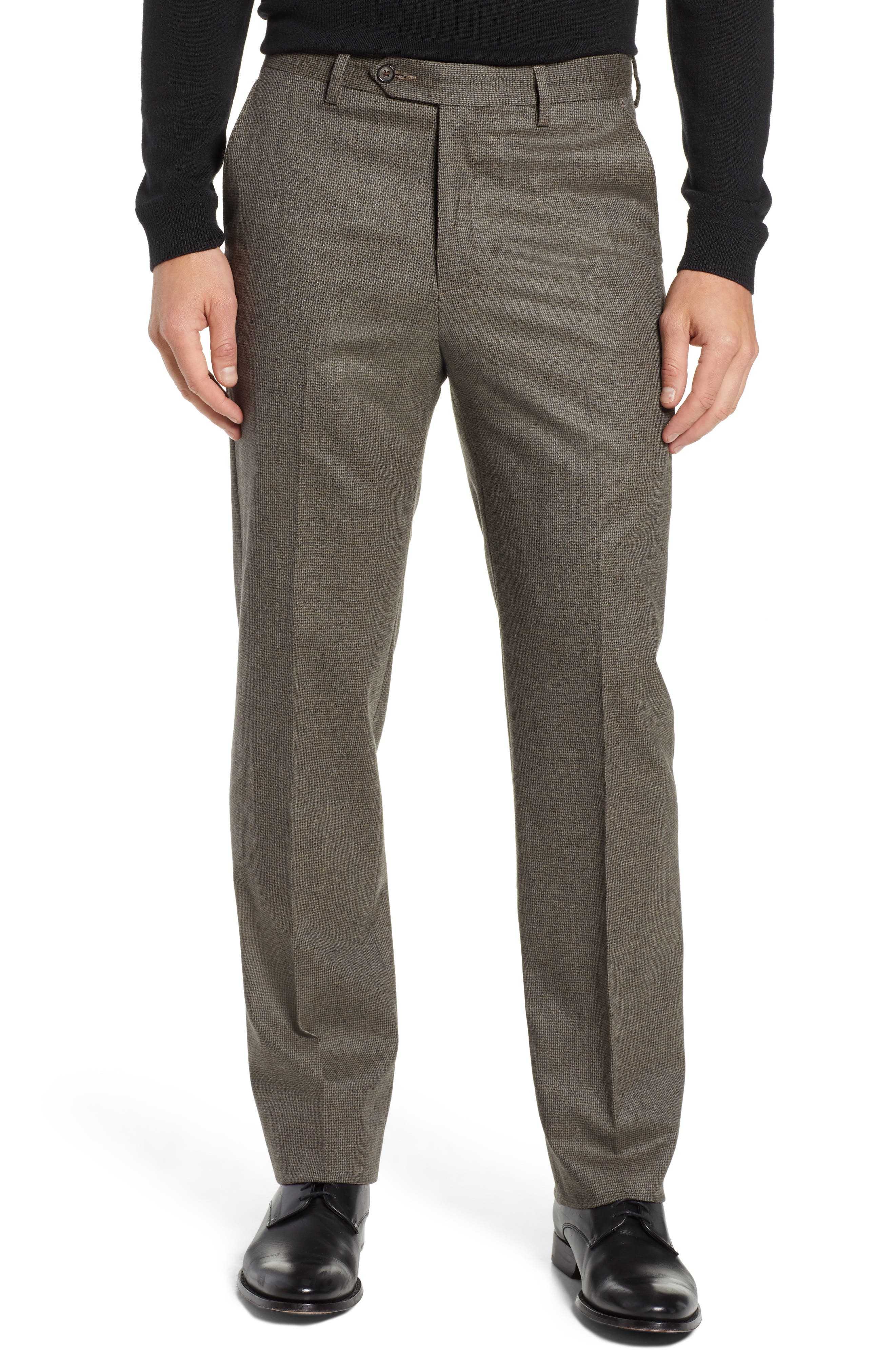 Berle Flat Front Classic Fit Stretch Houndstooth Wool Dress Pants