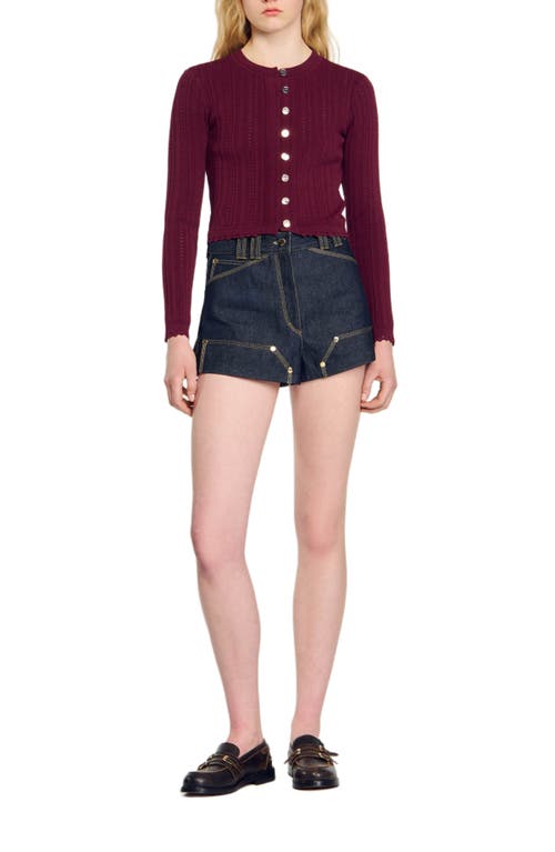 Shop Sandro Cable Knit Cardigan In Bordeaux