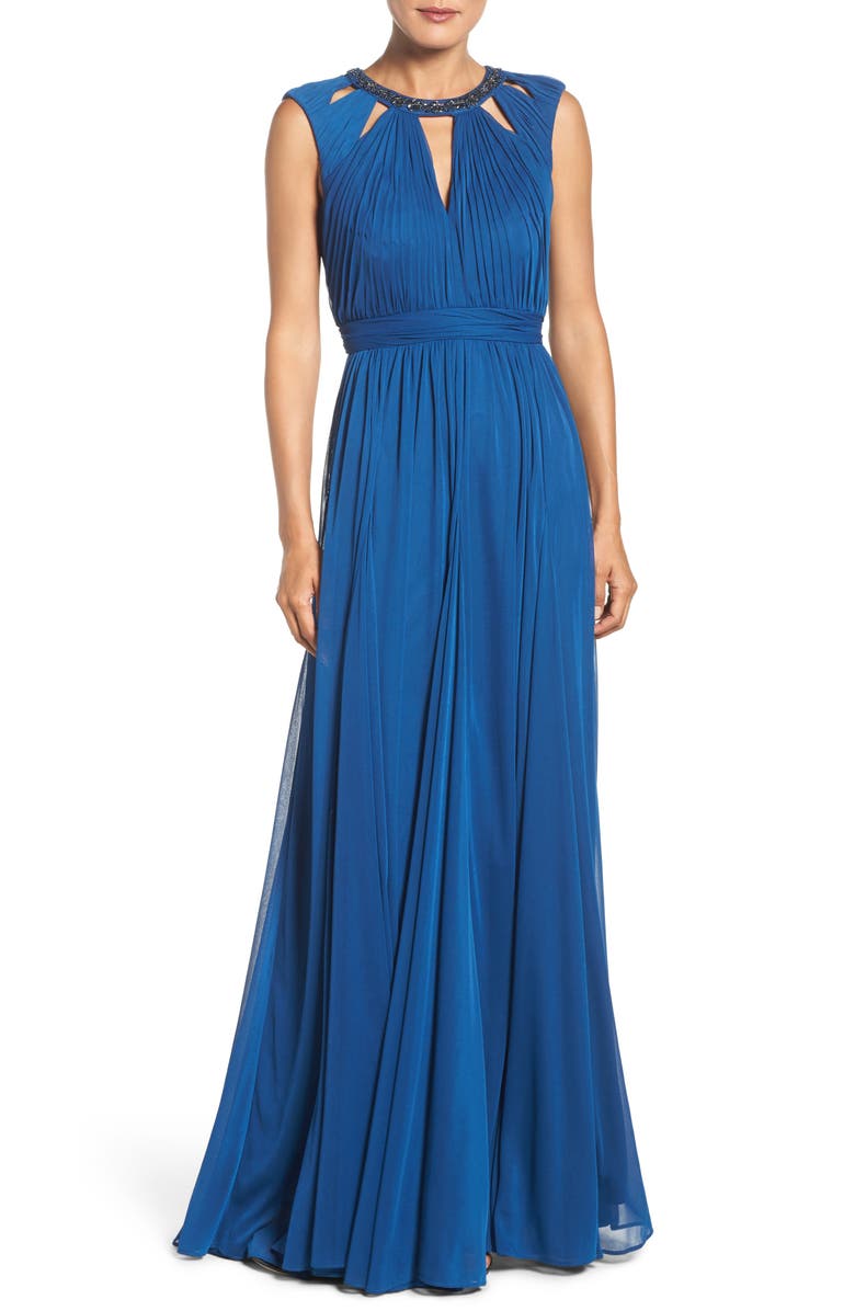 Adrianna Papell Embellished Collar Shirred Gown | Nordstrom