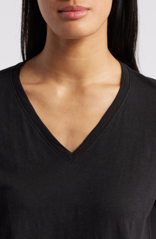 Eileen Fisher Easy V-neck Long Sleeve Organic Cotton T-shirt In Black