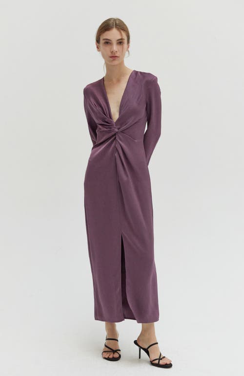 Crescent Textured Satin Midi Dress In Fig