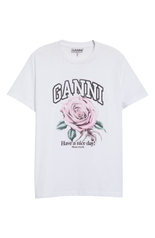 Shop Ganni Rose Cotton Graphic T-shirt In Bright White