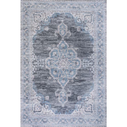 Jonathan Y Wincer Chenille Cottage Medallion Machine-washable Area Rug In Gray/blue/white